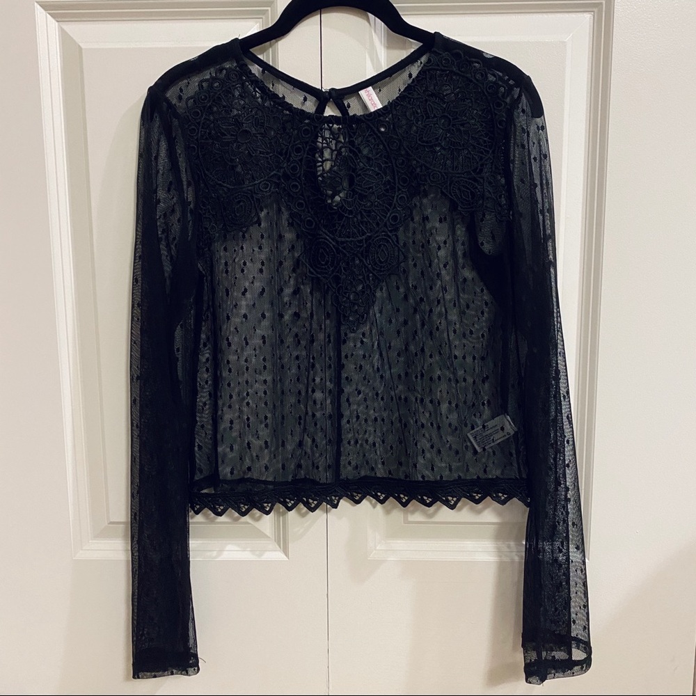 Black Lace Sheer Long Sleeve Blouse